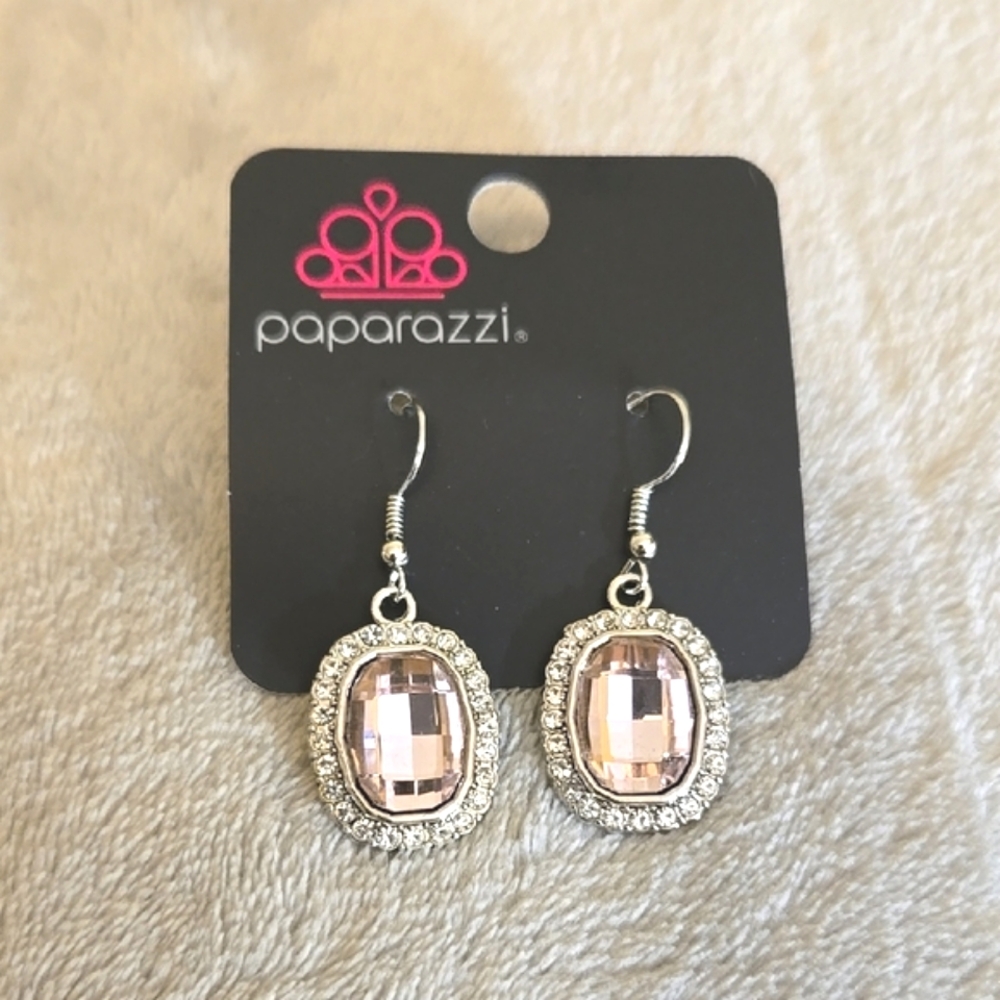 #069 Paparazzi Pink and Silver Dangle Earrings - Picture 1 of 3